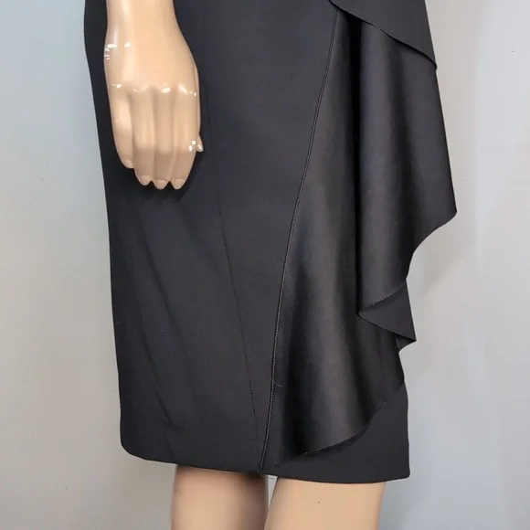 Bailey Ruffle V-Neck Sheath Dress Draped Asymmetric Black Womens Size Medium - Picture 10 of 14